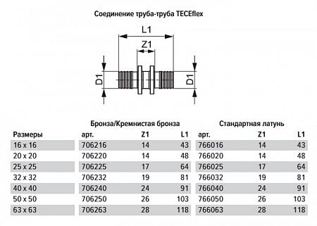 Соединение TECE TECEflex труба-труба 50x50, бронза, наружная резьба 706250