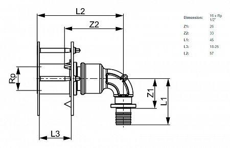 Сквозное угловое присоединение TECE TECEflex 16 x 1/2, бронза 708705