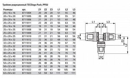 Тройник TECE TECElogo 90 гр.редукционный 25 х 20 х 25 8711010