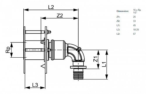 Сквозное угловое присоединение TECE TECEflex 16 x 1/2, бронза 708705